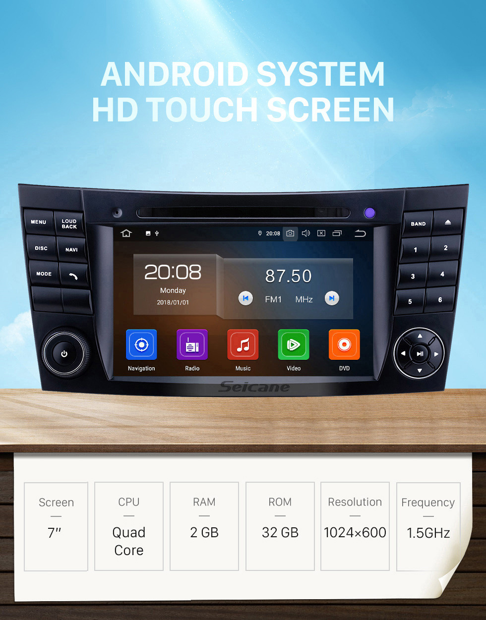 Seicane Android 9.0 Reproductor de DVD para coche de 7 pulgadas para Mercedes-Benz E Clase W211 E230 E240 E270 E280 Pantalla táctil Radio GPS Sistema Navi Control del volante 4G wifi Bluetooth