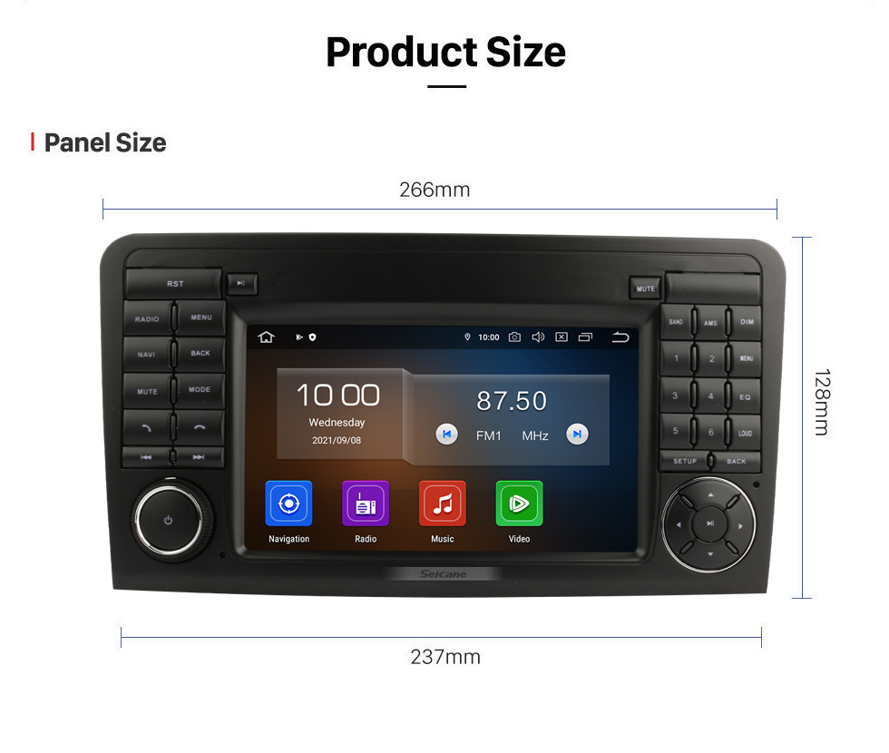 Seicane 7 inch Android 11.0 HD Touchscreen GPS Navigation Radio for 2005-2012 Mercedes Benz ML CLASS W164 ML350 ML430 ML450 ML500/GL CLASS X164 GL320 with Carplay Bluetooth support Mirror Link