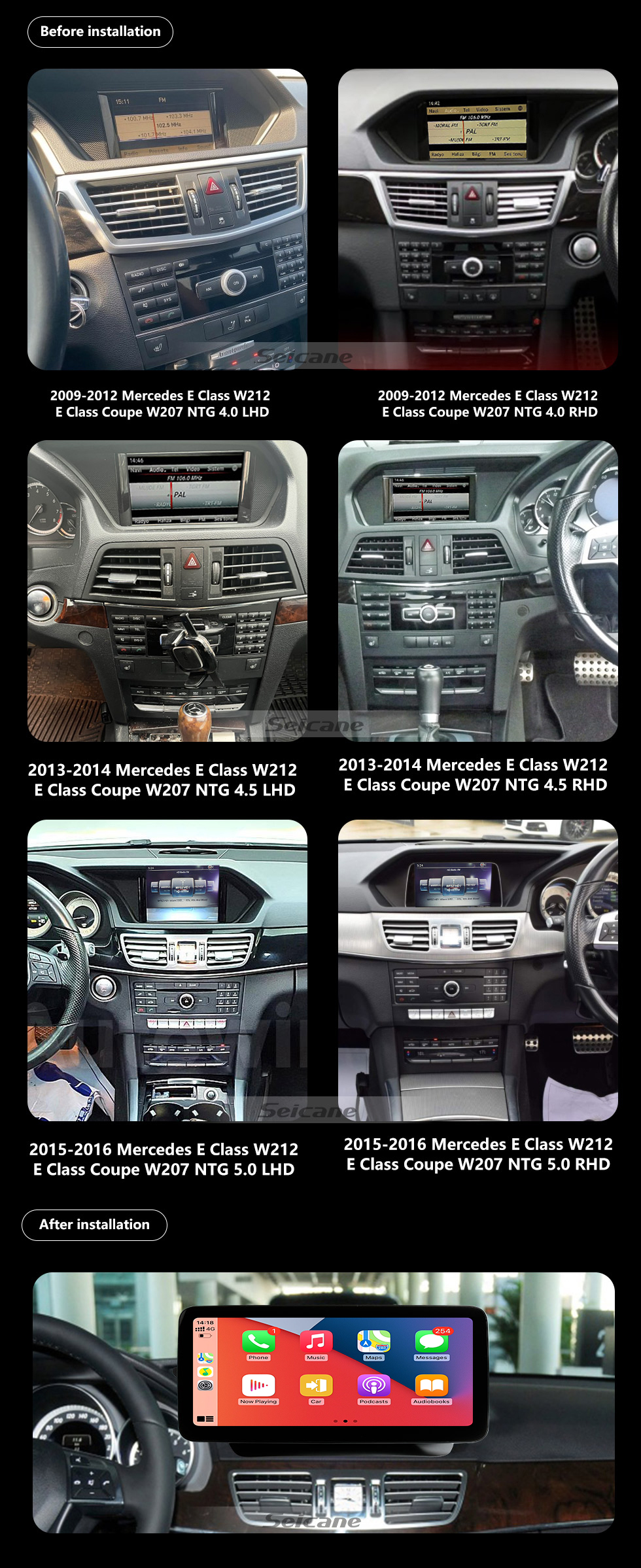 12.3 GPS Radio W207 Class E63 E500 E E63AMG inch Coupe Auto E400 2015 Carplay E400 E180 Class E200 E550 E350 for E320 E260 E E300 Touchscreen 2016 2009-2014 Mercedes W212 Android