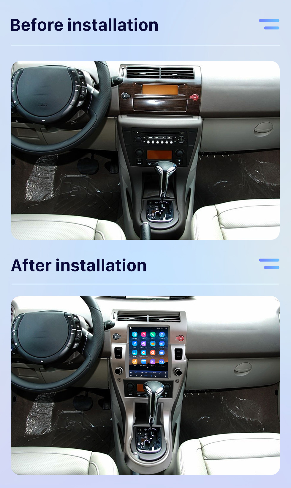 Seicane Сенсорный экран HD 9,7 дюйма Android 10.0 для 2008-2011 Peugeot C-QUATRE Радио Система GPS-навигации Bluetooth Поддержка Carplay Резервная камера Видеорегистратор Управление на руле TPMS