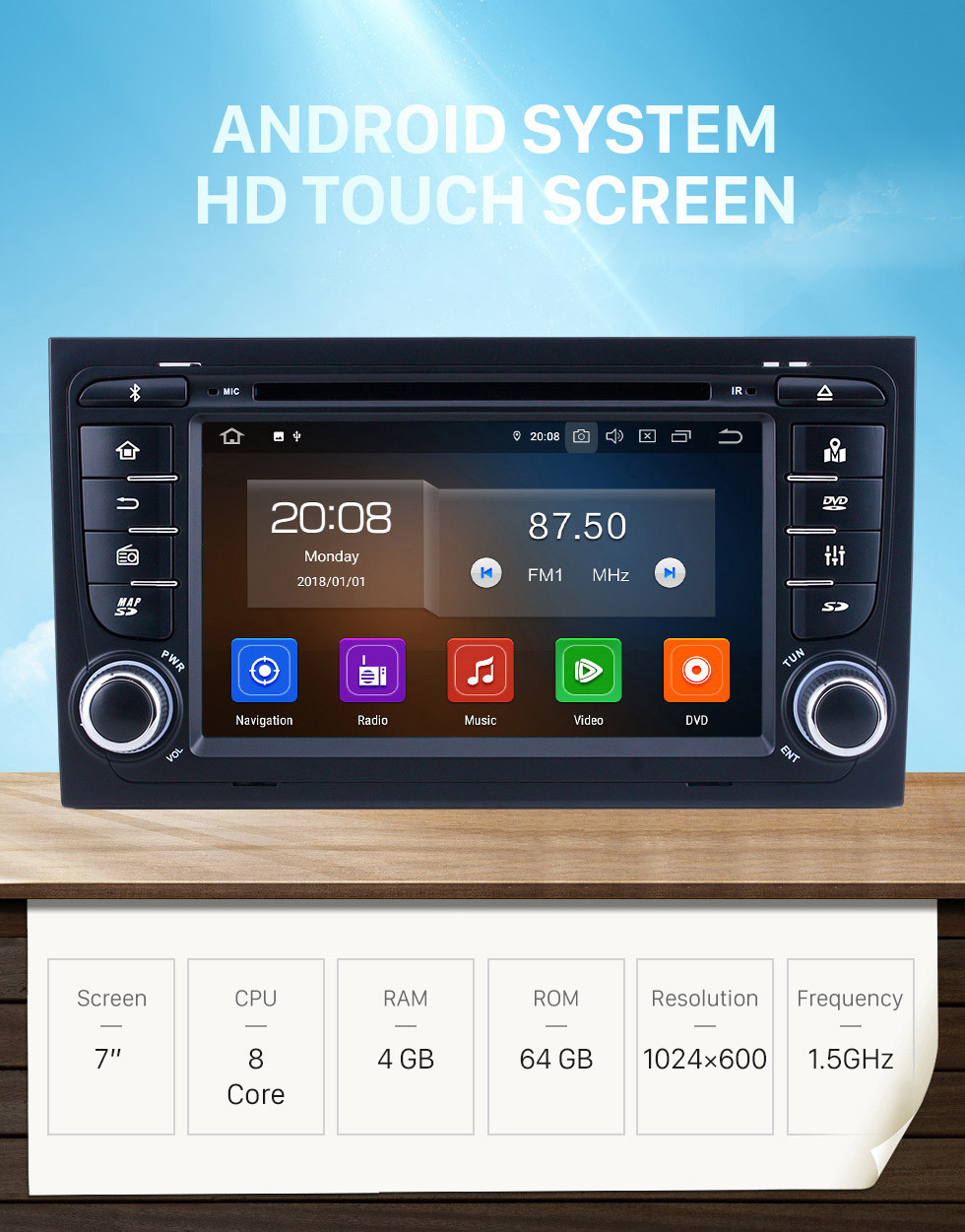 Seicane Android 11.0 für 2011 Audi A4 Radio 7 Zoll GPS Navigationssystem Bluetooth HD Touchscreen Carplay Unterstützung Lenkradsteuerung DSP