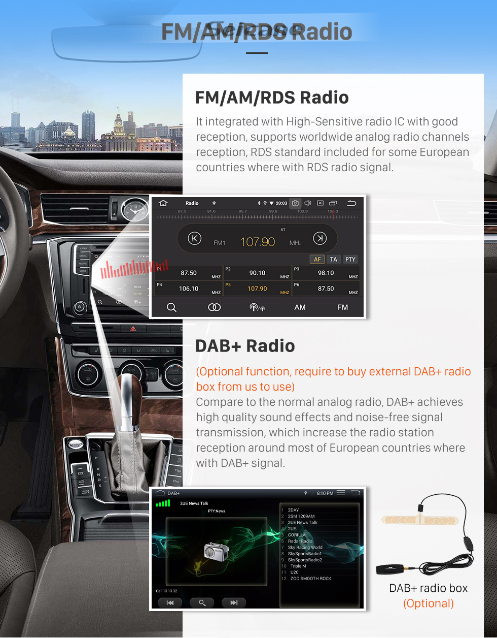 Seicane Android 11.0 de 9 pulgadas para 2015-2018 FOTON VIEW V3 / V5 Radio Sistema de navegación GPS con Bluetooth HD Pantalla táctil Carplay compatible con SWC DAB + OBD II