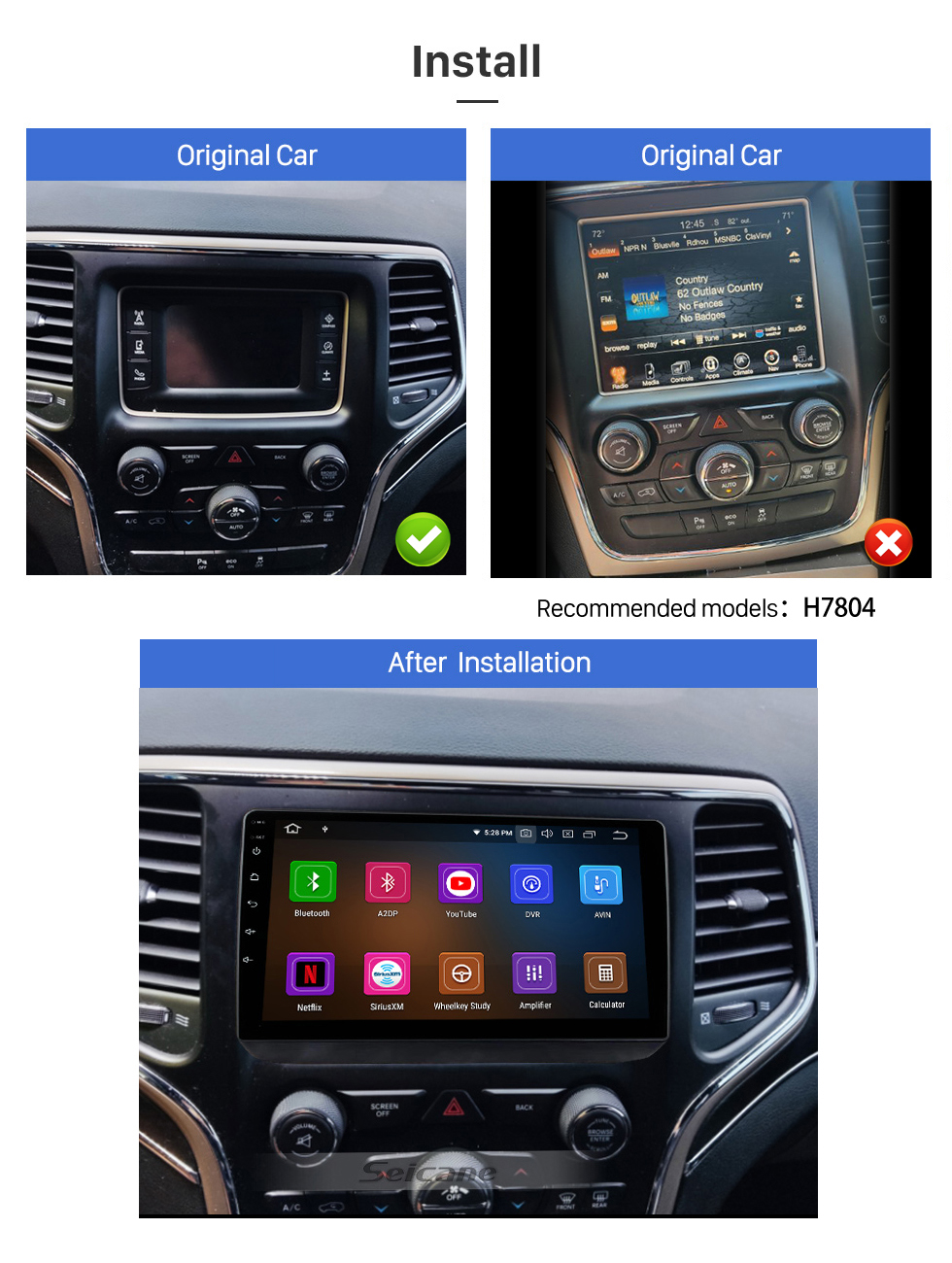 Seicane 9 Zoll Android 13.0 für 2015 Jeep Grand Cherokee Stereo-GPS-Navigationssystem mit Bluetooth OBD2 DVR TPMS Rückfahrkamera