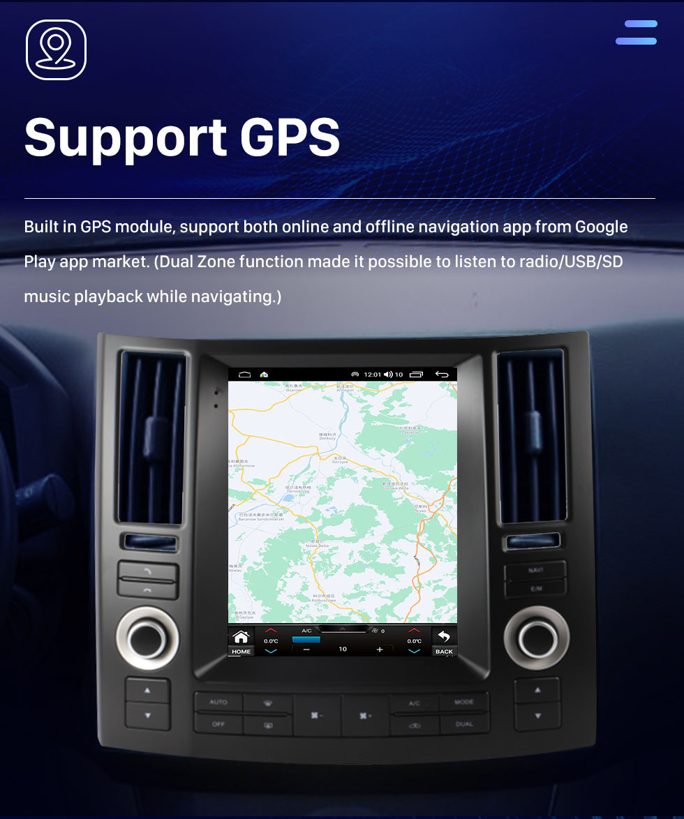 Seicane 9,7 дюйма для 2007-2009 INFINITI FX FX35 FX45 Android 10.0 Головное устройство GPS-навигация USB-радио с USB Bluetooth WIFI Поддержка DVR OBD2 TPMS Управление рулевым колесом