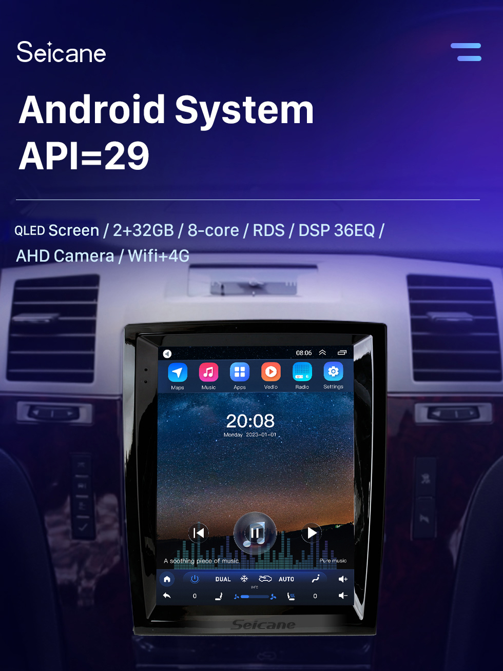 Seicane Tela Telsa Android 10.0 de 9,7 polegadas para 2003-2013 CADILLAC ESCALADE Rádio Sistema de Navegação GPS com Bluetooth HD Touchscreen Carplay suporte DSP SWC DVR DAB + Câmera AHD