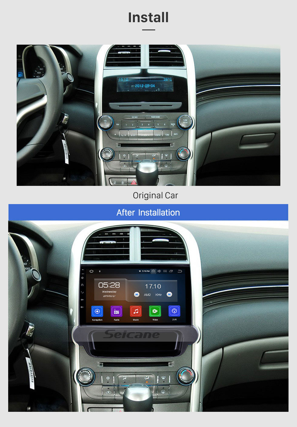 Seicane 2012 2013 2014 Chevy Chevrolet MALIBU Android 9.0 DVD player Radio Navigationssystem GPS HD 1024*600 touch screen Bluetooth OBD2 DVR Rückfahr kamera TV 1080P Video 3G WIFI  Lenkrad-Steuerung USB SD Spiegel-Verbindung
