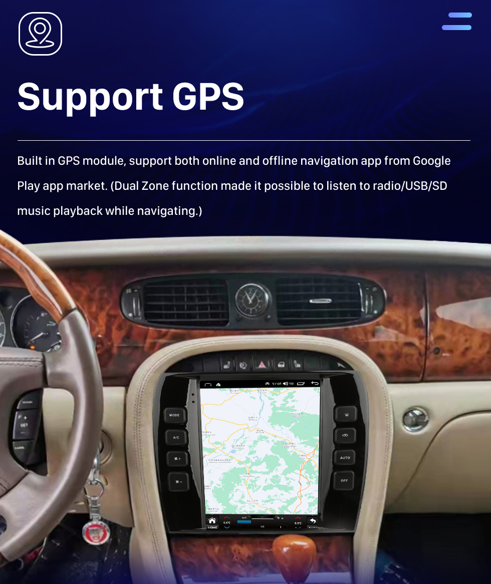 Seicane OEM 9.7 pulgadas Android 10.0 Radio de navegación GPS para Jaguar XJ 2004-2008 Estéreo con Carplay Soporte Bluetooth Cámara AHD Control del volante