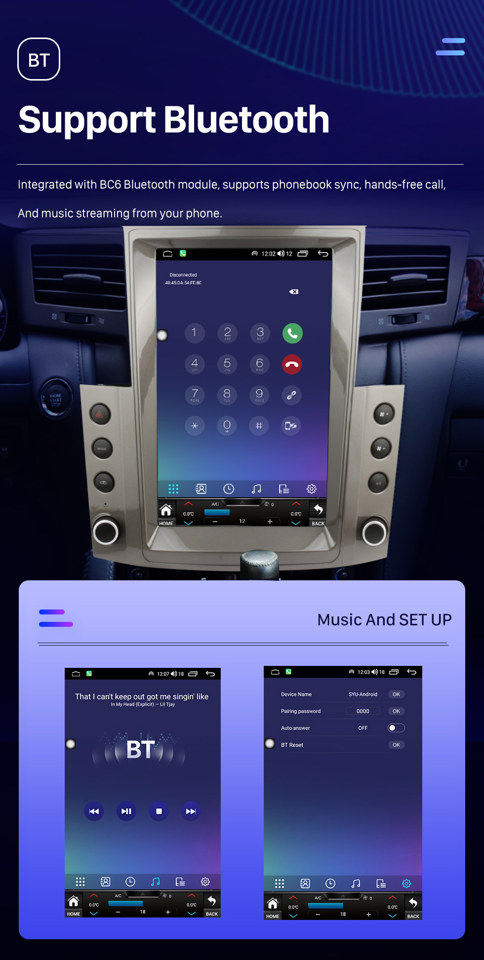 Seicane Autoradio 12,1 pouces Android 10.0 pour 2007-2009 Lexus LX570 Système de navigation GPS avec prise en charge Bluetooth Carplay OBD2 DVR TPMS