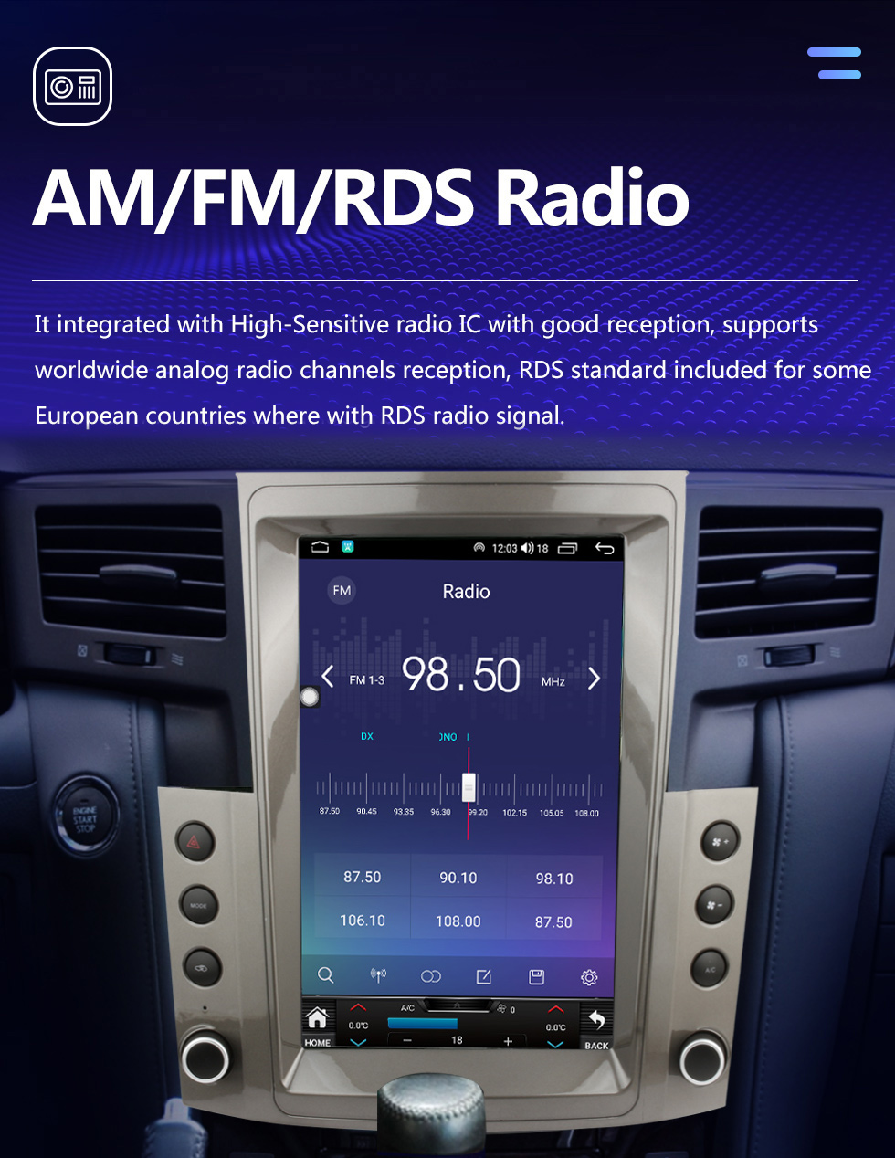 Seicane Autoradio 12,1 pouces Android 10.0 pour 2007-2009 Lexus LX570 Système de navigation GPS avec prise en charge Bluetooth Carplay OBD2 DVR TPMS