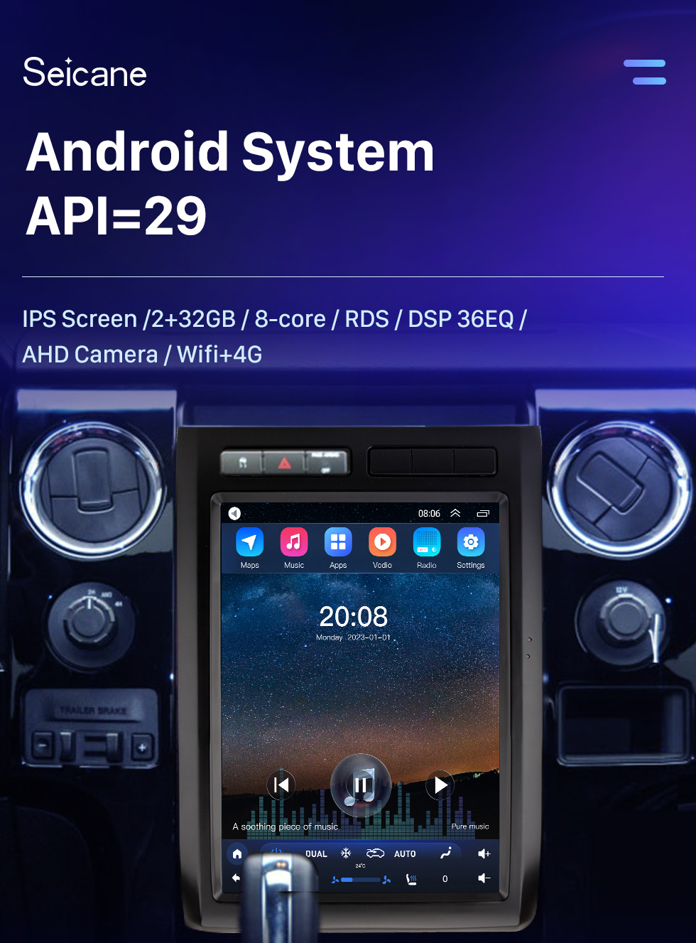 Seicane 12,1-Zoll-Android 10.0-Autoradio für 2008–2012 Ford Mustang F150, integriertes Carplay DSP, Bluetooth-Unterstützung, FM/AM-Radios, externe Autokamera, Lenkradsteuerung