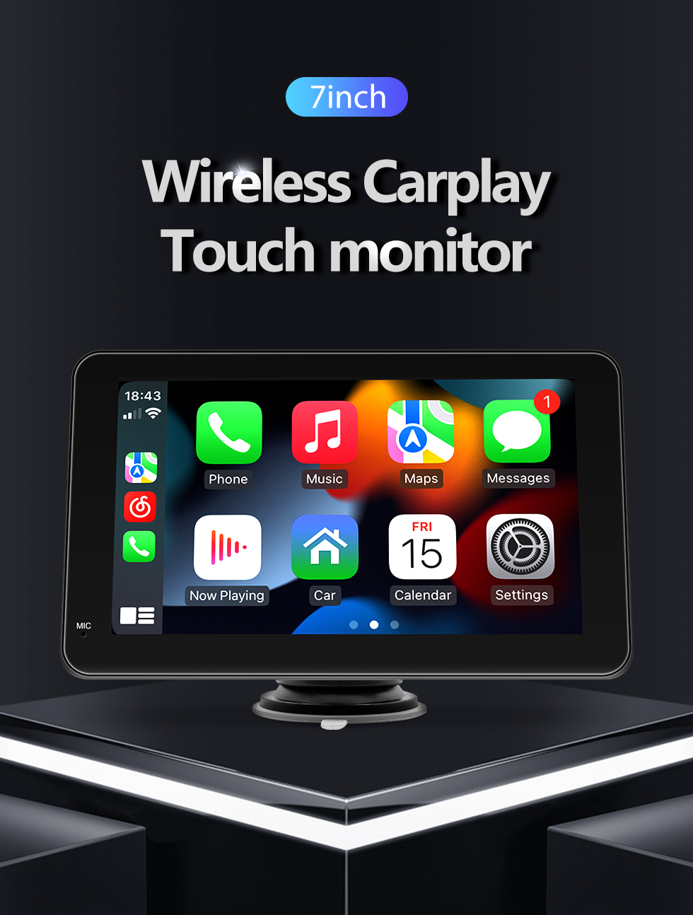 7 inch Wireless Carplay Android Auto Touch monitor Stereo GPS 