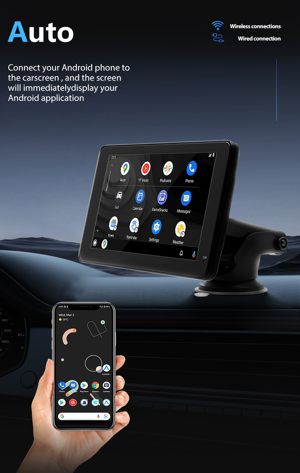 Écran Tactile Sans Fil Carplay ou Android 7 Pouces Autoradio Bluetooth GPS  Caméra de Recul - Accessoires divers (11370665)