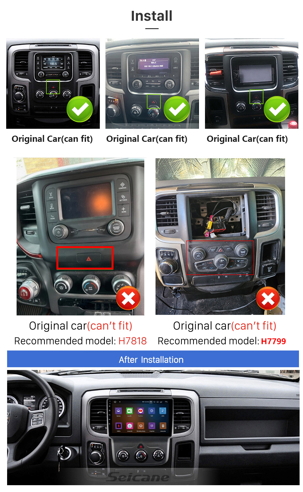 Carplay 9 inch touchscreen Android for 2013-2019 DODGE RAM 1500