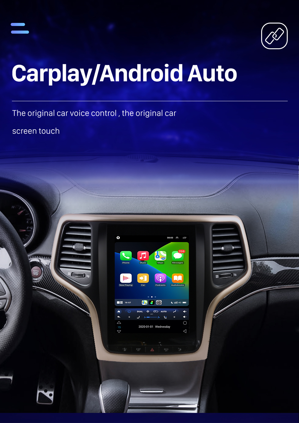 Seicane Carplay oem 10.4 polegadas android 10.0 para 2014 2015-2017 jeep srt rádio android sistema de navegação gps automático com tela sensível ao toque hd suporte bluetooth obd2 dvr