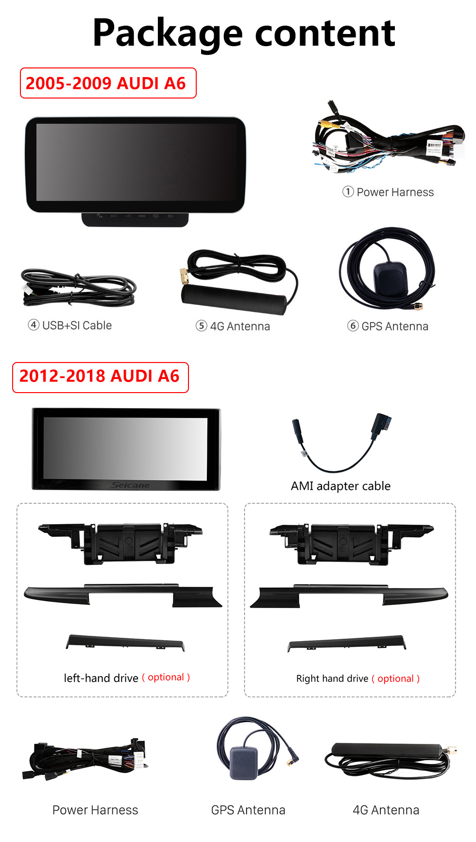 Seicane 12,3 polegadas Android 11.0 para 2005-2017 2018 2019 Audi A6 A7 estéreo do carro Bluetooth HD Touchscreen Carplay Sistema de navegação GPS