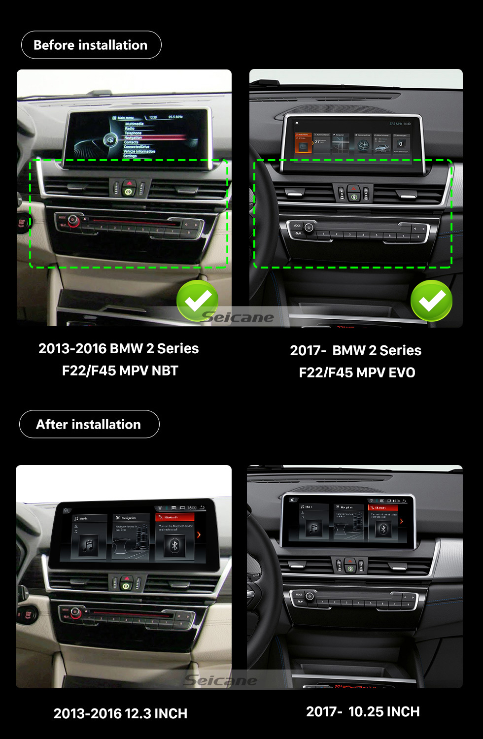 Seicane OEM 12.3 pulgadas Android 11.0 para 2013-2016 2017-2019 BMW Serie 2 F22 / F45 MPV NBT Radio Bluetooth HD Pantalla táctil Sistema de navegación GPS compatible con Carplay DAB +