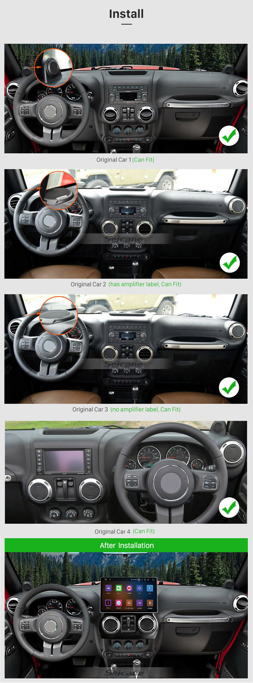 Seicane 13-дюймовый Carplay 2K Android 12.0 для JEEP Wrangler 2011 2012 2013 2014 2015 2016 2017 Bluetooth GPS Радио Автомобильная стереосистема с управлением на рулевом колесе