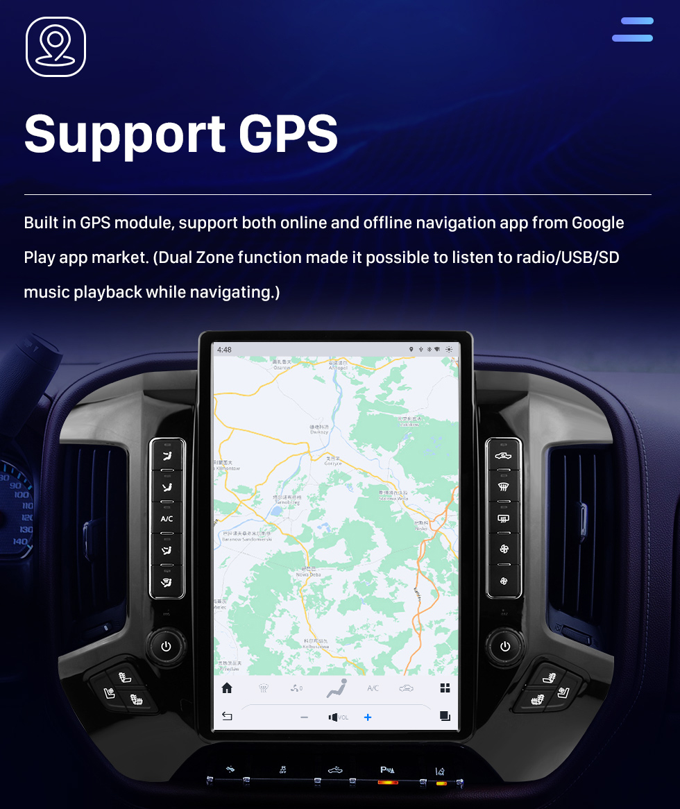 Seicane Rádio de navegação GPS Android 12.0 de 14,4 polegadas para 2014 2015 2016-2018 Chevrolet Silverado com tela sensível ao toque HD Bluetooth Carplay suporte DVR TPMS