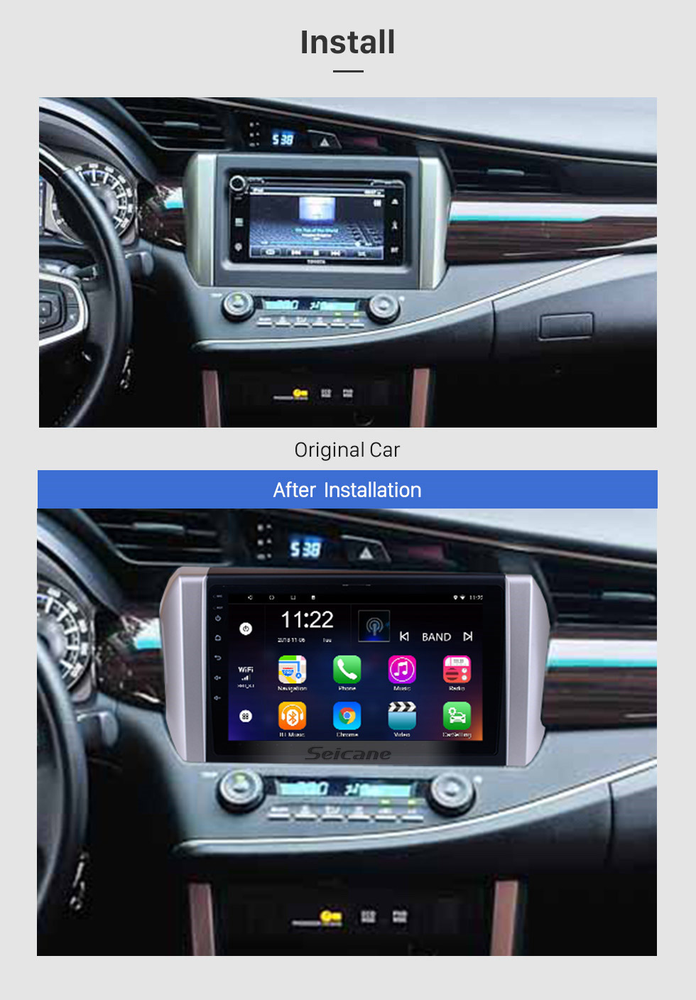 Seicane 9 pulgadas HD con pantalla táctil Android 8.1 Radio para 2015 Toyota INNOVA navegación GPS SWC Bluetooth USB WIFI Retrovisor Carplay Soporte de video DVR TPMS