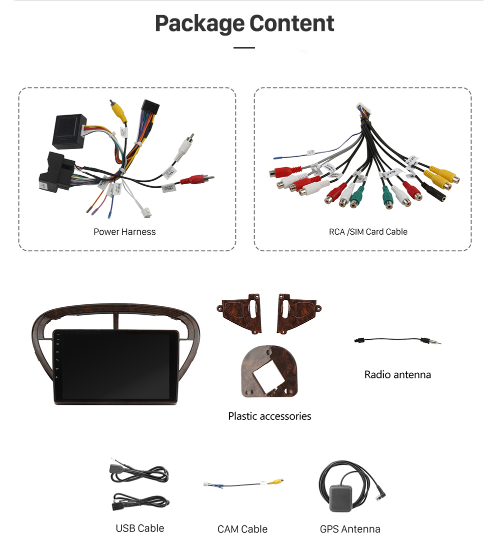 Seicane Écran tactile HD de 9 pouces pour PEUGEOT 2004, unité principale 607, Bluetooth, Navigation GPS, Radio avec prise en charge AUX, OBD2 SWC Carplay