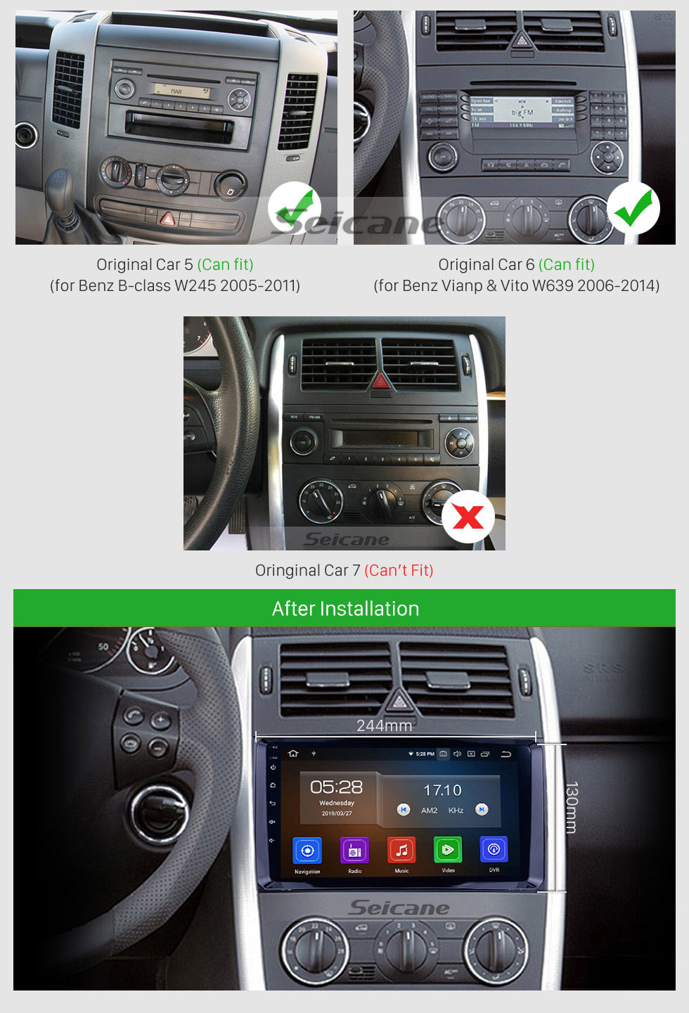 Seicane 2004-2012 Mercedes Benz B Classe W245 B150 B170 B170 B180 B200 B55 Android 9.0 Rádio 9 polegadas 1024 * 600 Bluetooth Touchscreen música Multimedia Sistema de Navegação WiFi LinkMirror 1080P Vídeo