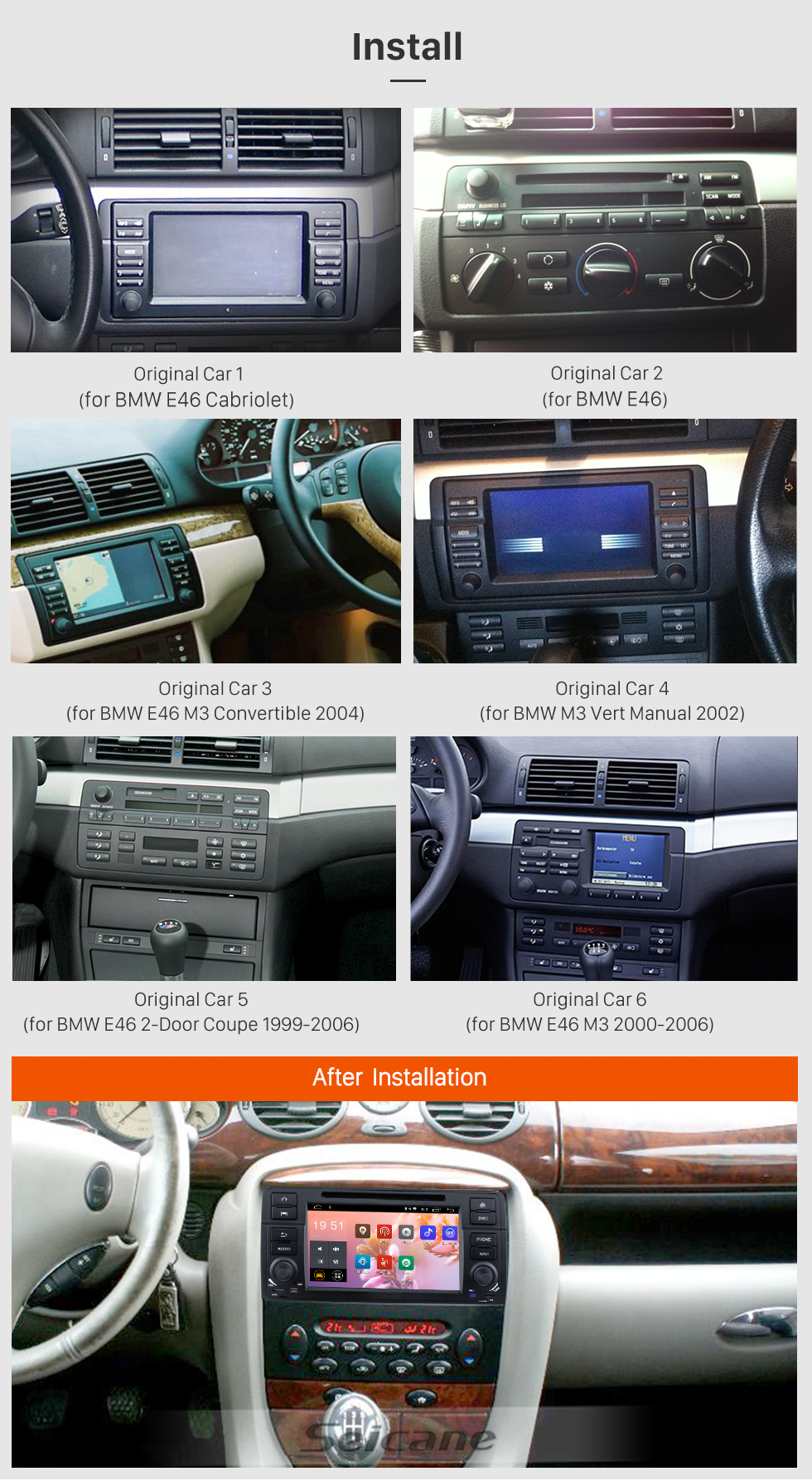 Seicane 7 pulgadas Android 9.0 In Dash Radio para 2000-2006 BMW 3 Series M3 E46 316i Rover 75 MG ZT Navegación GPS Coche Reproductor de DVD Sistema de audio Bluetooth Radio Soporte de música Enlace espejo 3G WiFi DAB +