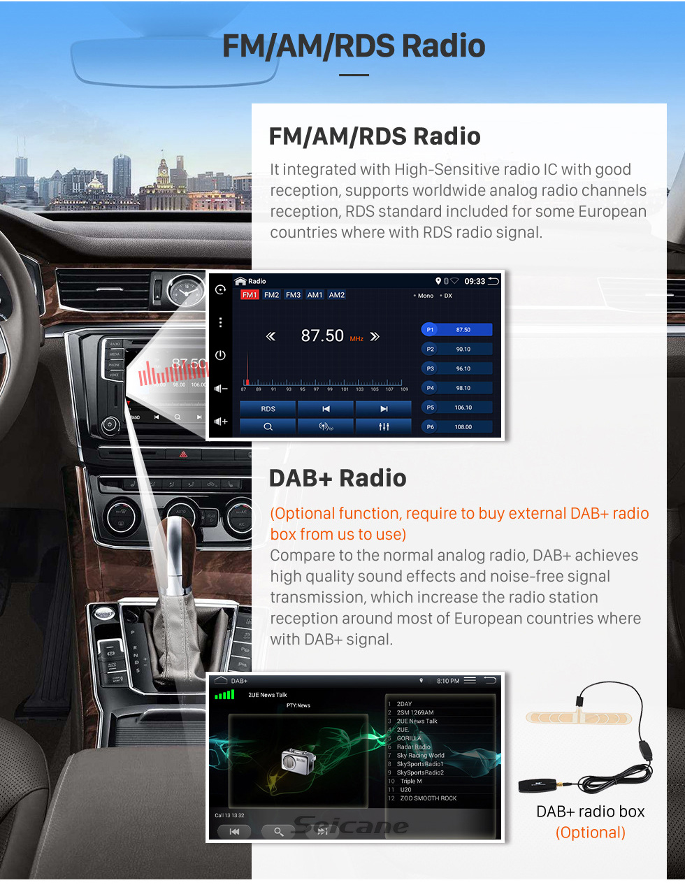 Seicane Android 10.0 10.1 inch for Universal Toyota Hyundai Kia Nissan Volkswagen Suzuki Honda Radio with HD 180°Rotatable Screen GPS Navigation Bluetooth WIFI support Carplay DVR SWC