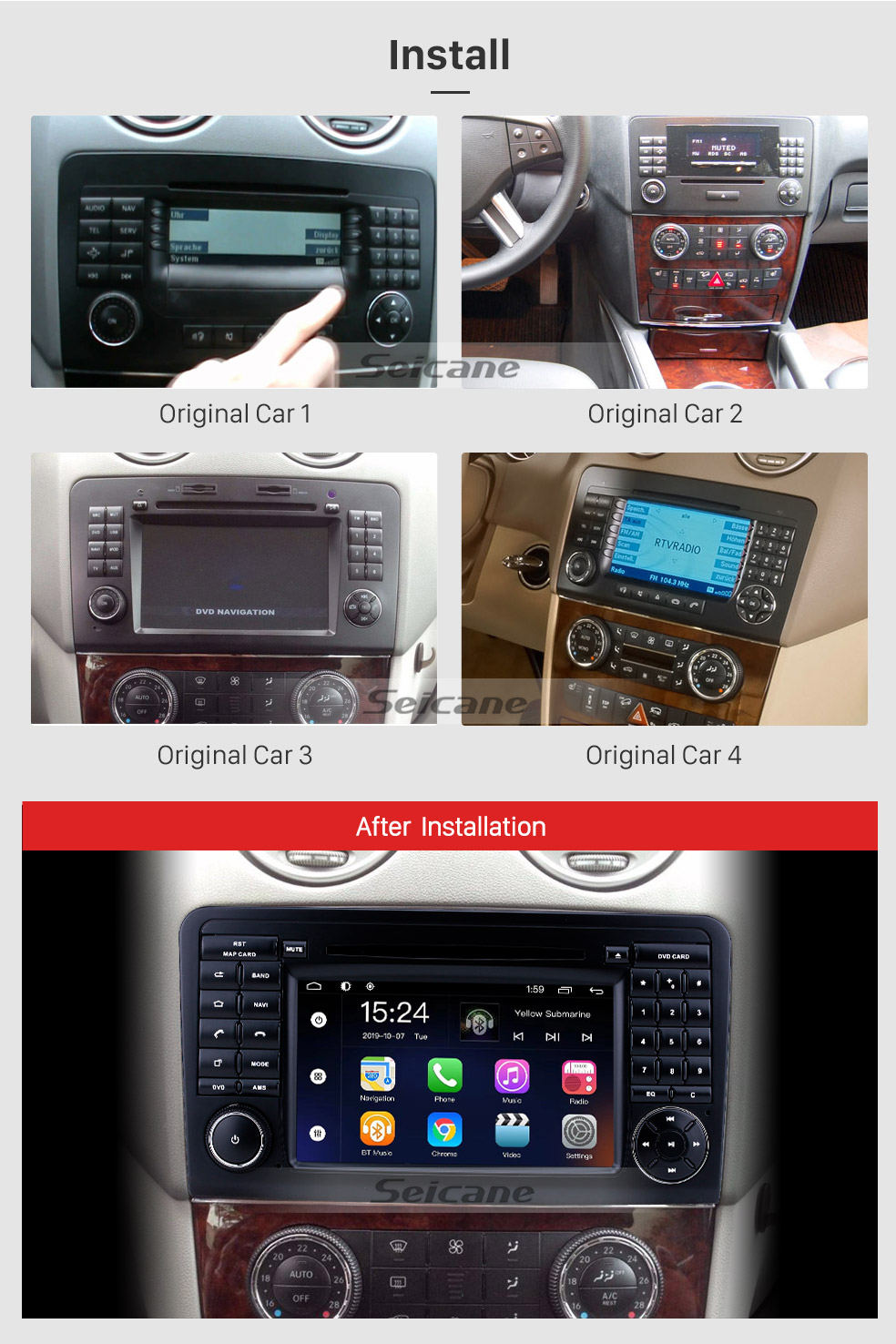 Seicane Android 9.0 7 Zoll für Mercedes Benz ML KLASSE W164 ML350 ML430 ML450 ML500 / GL KLASSE X164 GL320 Radio HD Touchscreen GPS Navigationssystem mit Bluetooth Unterstützung Carplay DVR
