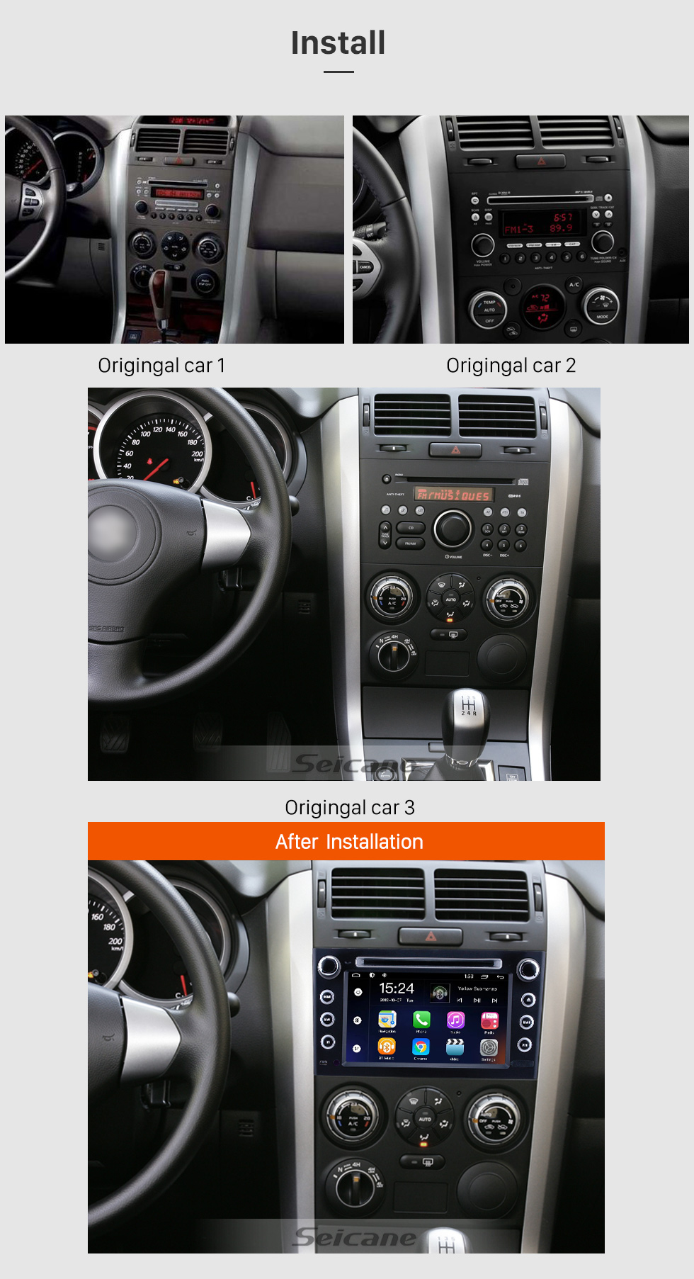 Seicane OEM 7 pulgadas Android 9.0 para 2006 2007 2008 2009 2010 Suzuki Grand Vitara Radio Bluetooth HD Pantalla táctil Sistema de navegación GPS compatible con Carplay