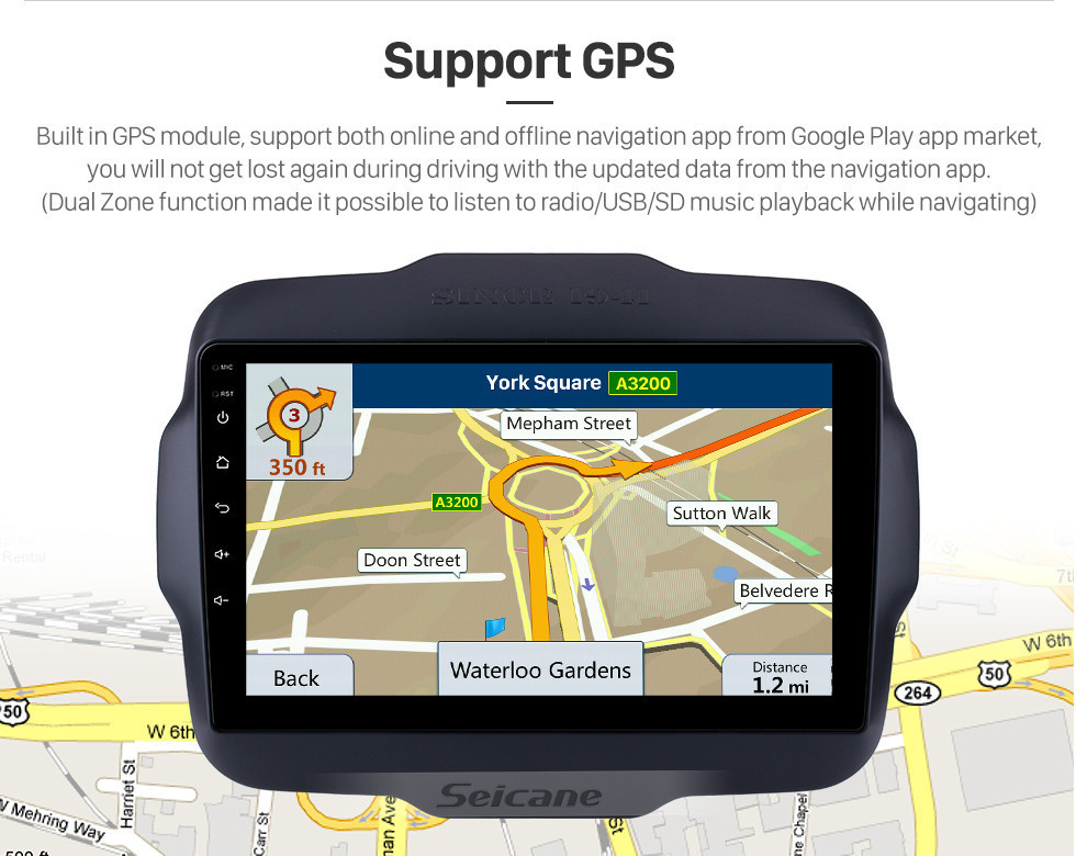 Seicane Jeep Renegade 2016 9-дюймовый сенсорный экран Android 13.0 Радио GPS-навигационная система с USB Bluetooth WIFI 1080P Aux Mirror Link Управление на руле