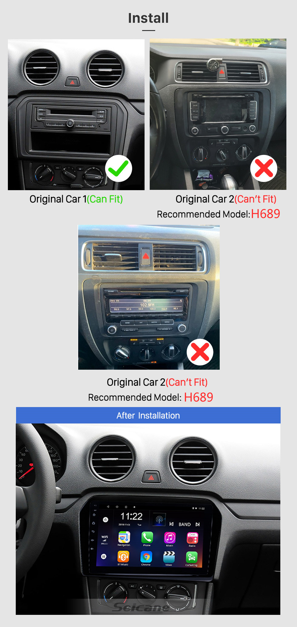 Seicane 9 pouces 2012-2015 VW Volkswagen Jetta HD à écran tactile Android 13.0 Système de navigation GPS Support Bluetooth Radio FM / AM / RDS Carplay WIFI OBD II