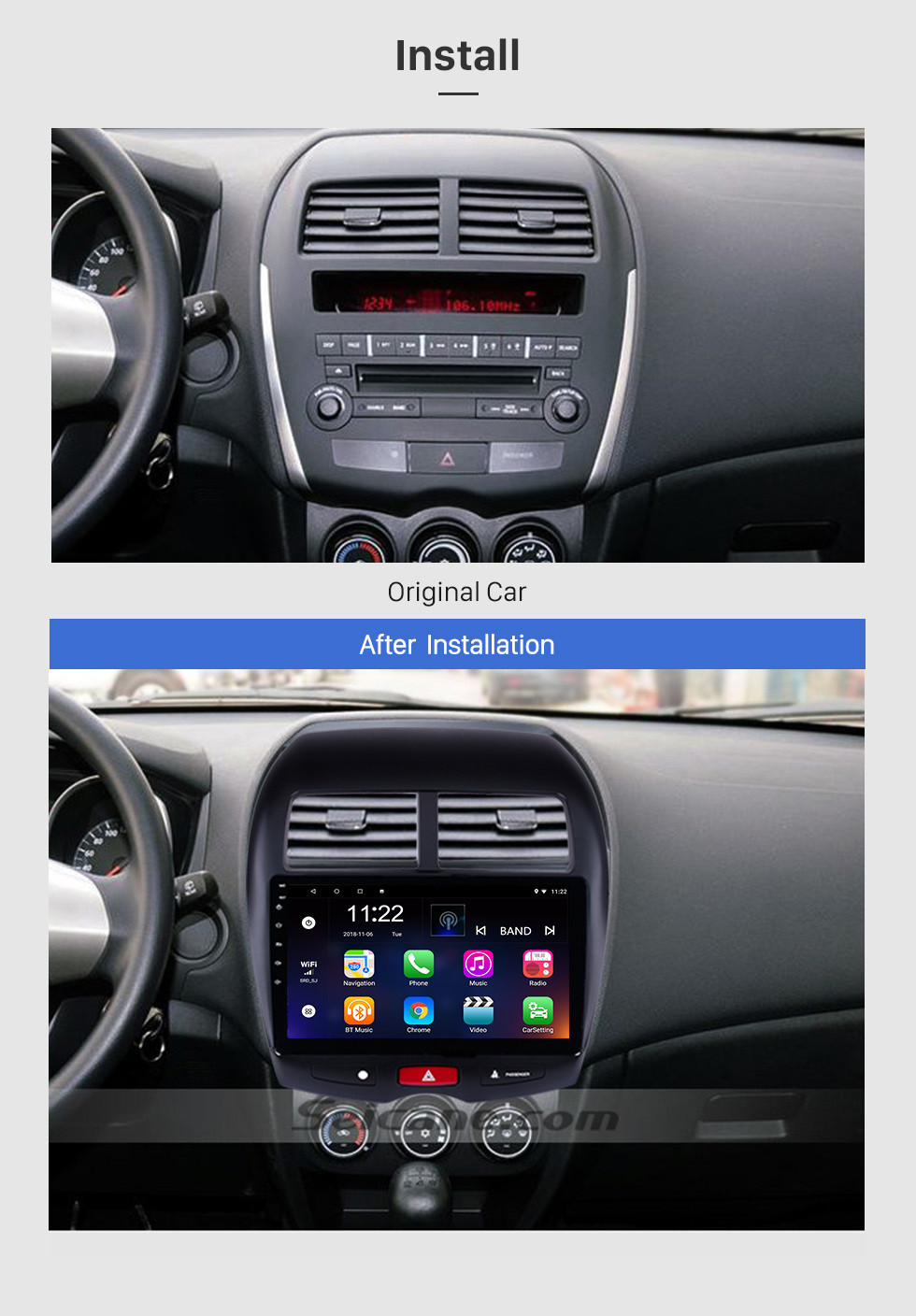 Seicane 10,1 Zoll Android 13.0 2010-2013 Mitsubishi ASX Radio GPS Navigation Bluetooth OBD2 WIFI Lenkradsteuerung Rückfahrkamera Spiegelverbindung