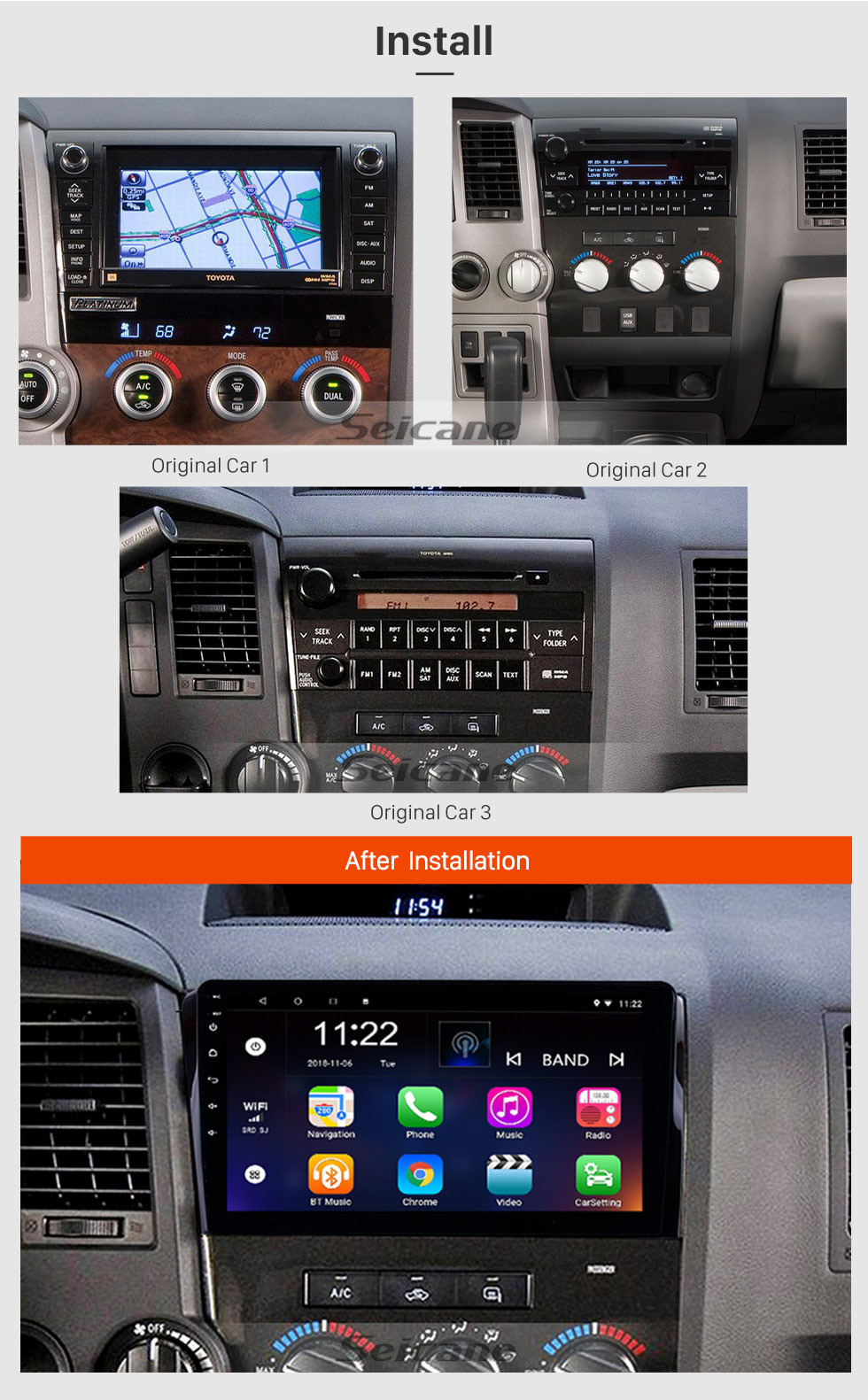 Seicane 10.1 inch HD touchscreen Radio GPS Navigation System Android 13.0 for 2008-2015 TOYOTA Sequoia 2006-2013 Tundra Support Radio Carplay Bluetooth OBD II DVR  WIFI Rear view camera 