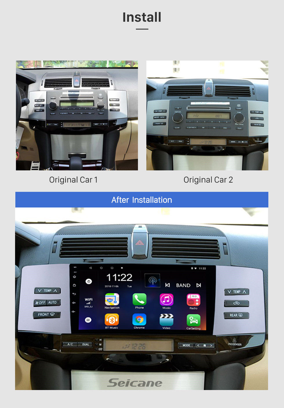 Seicane 9 pouces Android 10.0 2005-2009 Toyota Ancien Système d&amp;#39;exploitation REIZ Écran tactile REIZ HD Système de navigation GPS Support Unité 3G WiFi Bluetooth TPMS DVR Caméra de recul OBD II AUX Vidéo