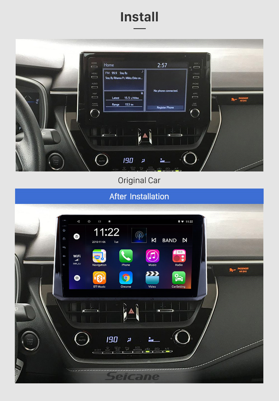 10.1 inch Android 13.0 HD Wifi unit Radio DVR Touchscreen Video Support GPS Bluetooth Carplay Control System 2019 Toyota Navigation Wheel Head Corolla Steering