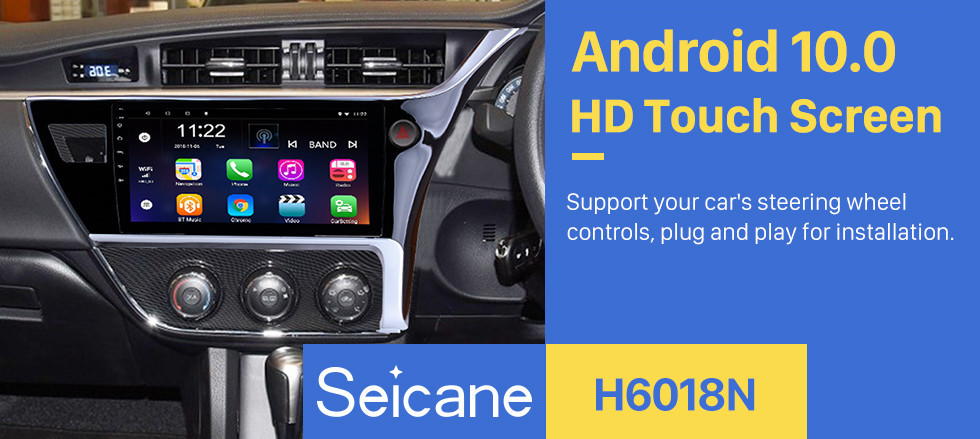 Seicane 10.1 pouces Android 13.0 2017 Toyota Corolla Main Droite conduite voiture Unité principale HD à écran tactile Radio Système de navigation GPS Support 3G Wifi Vue arrière caméra Vidéo Carplay Bluetooth DVR OBD II