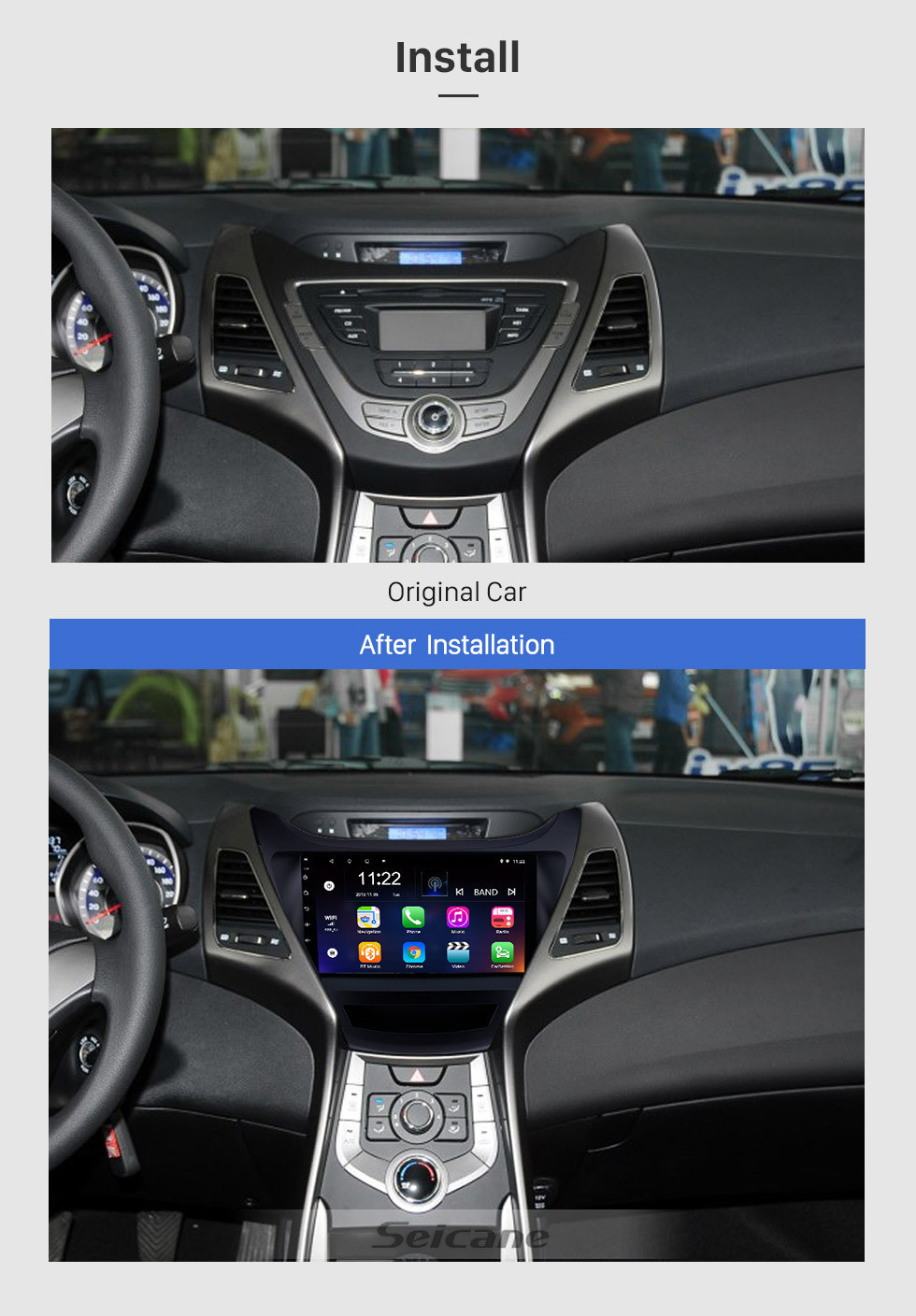 Seicane 9 дюймов 2014 2015 2016 Hyundai Elantra Авто радио GPS-навигация Bluetooth Сенсорный экран Автомобильный стерео ТВ-тюнер Камера заднего вида AUX IPOD MP3