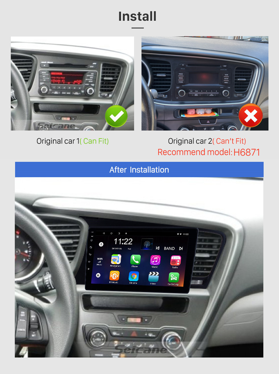 Seicane 9 Zoll 2011 2012 2013 Kia k5 LHD Android 10.0 HD-Touchscreen-Radio-GPS-Navigationssystem mit Bluetooth-Lenkradsteuerungs-Digital-TV-Spiegel-Verbindungs-Unterstützungskamera TPMS