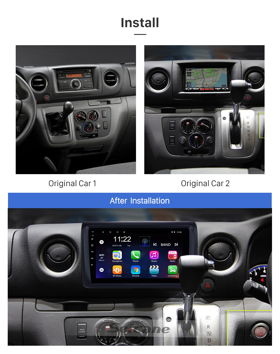 Seicane Radio auto de 9 pulgadas con Android 10.0 HD y pantalla táctil para NISSAN NV350 con navegación GPS Bluetooth Wifi Link USB FM soporte cámara de visión trasera DVR SCW