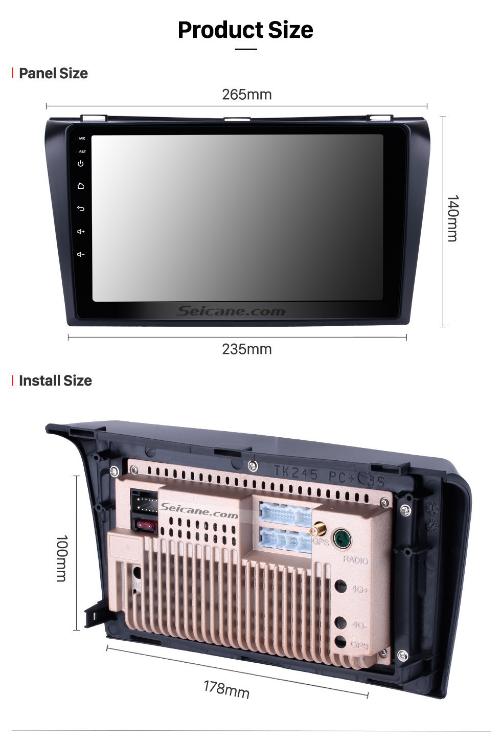 Seicane 9 pulgadas Android 8.1 para Mazda 3 AXELA 2004-2009 Navegación GPS Radio de coche con Bluetooth 3G WIFI USB Pantalla táctil Cámara retrovisora Enlace espejo OBD2