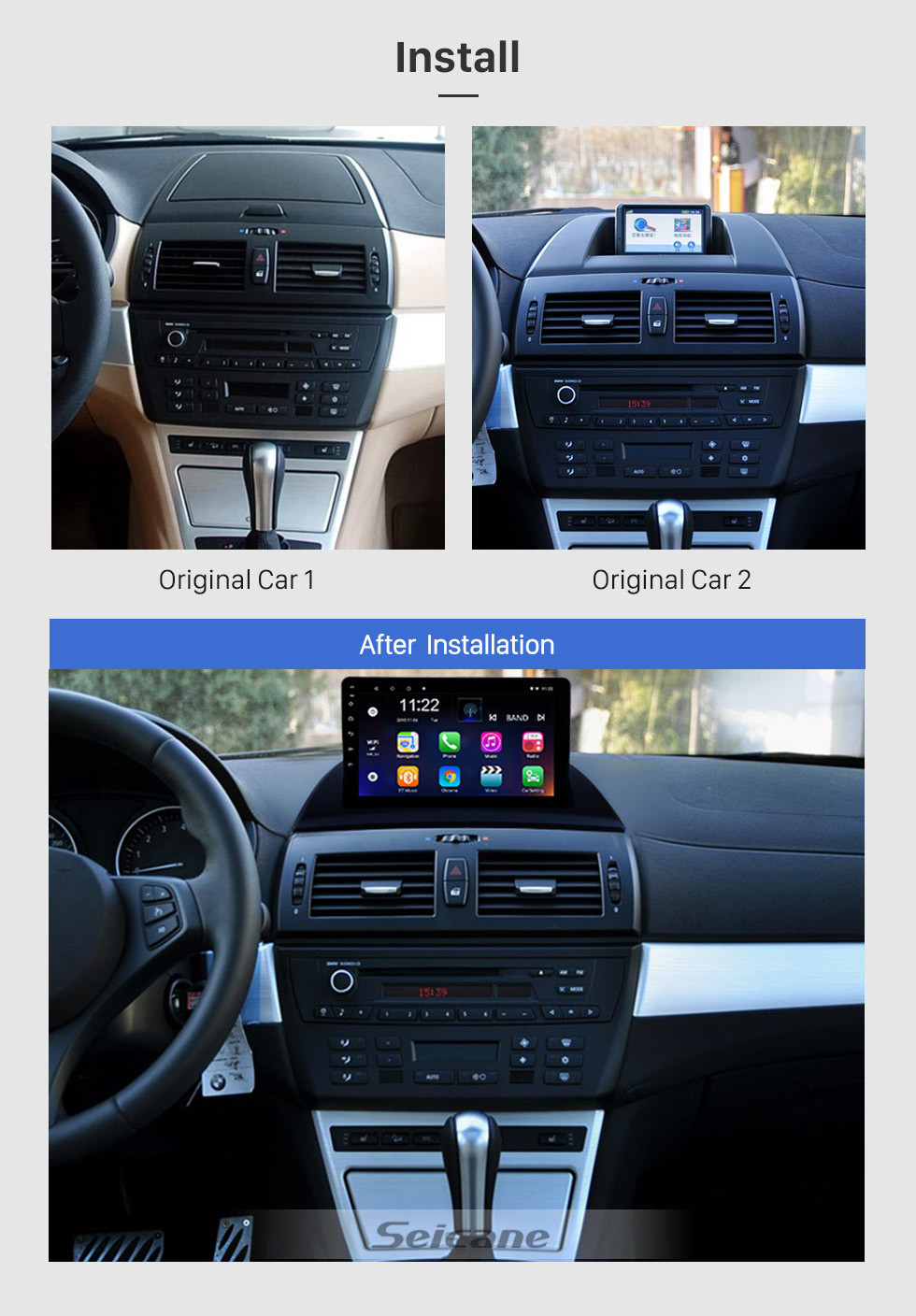 Seicane Lecteur DVD de voiture Android 10.0 9 pouces pour 2004 2005 2006-2012 BMW X3 E83 2.0i 2.5i 2.5si 3.0i 3.0si 2.0d 3.0d 3.0sd Système de navigation GPS Radio avec prise en charge Bluetooth Carplay