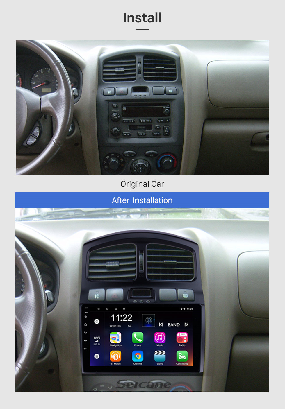 Seicane 9 inch 2005-2015 Hyundai Classic Santafe HD Touch screen Head Unit GPS Navigation AUX MP3 Bluetooth Car Stereo TV Tuner Rearview Camera 