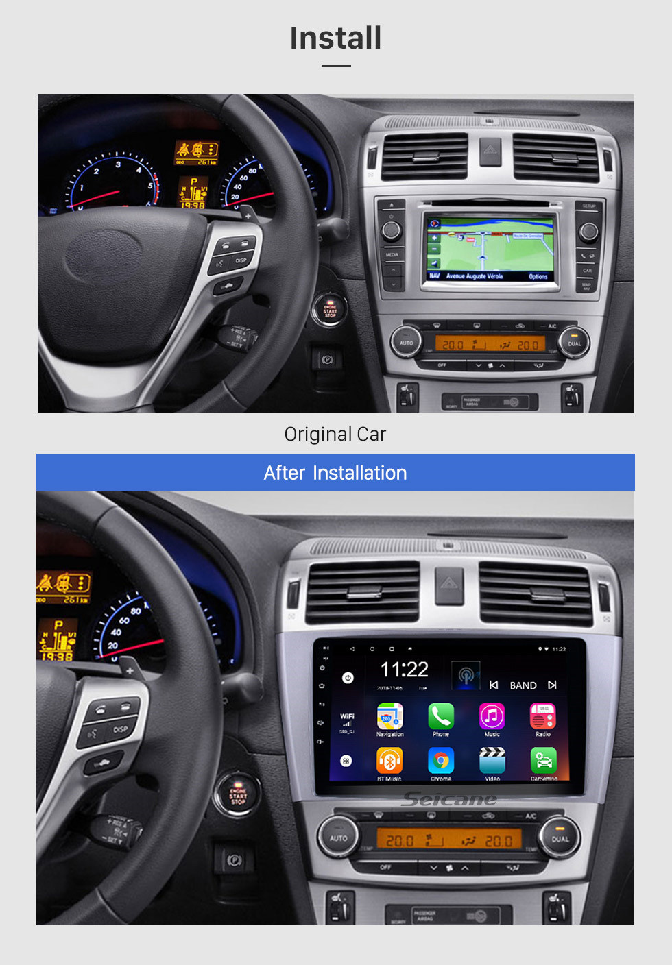 Link Control Mirror 13.0 Android Radio Wifi 2009-2013 for Navigation Toyota inch Bluetooth 9 1024*600 DVR with AVENSIS support Wheel GPS Touchscreen Steering Phone
