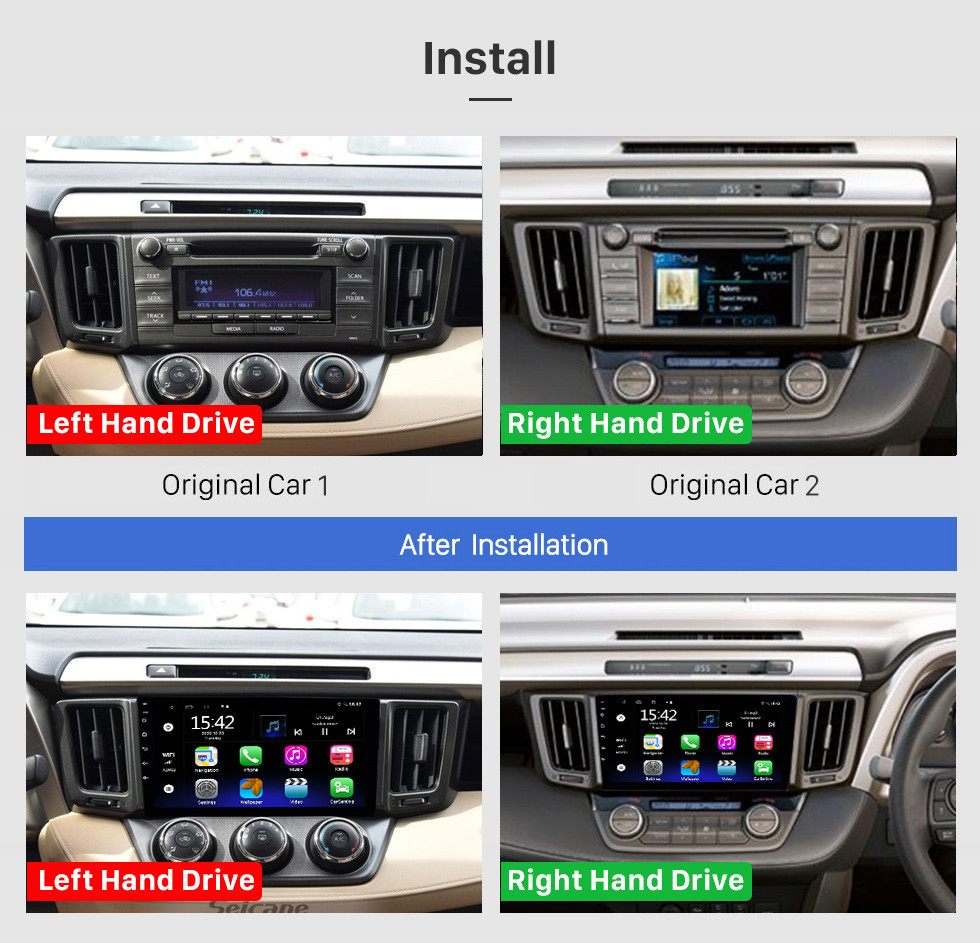 Seicane Rádio tudo-em-um com tela sensível ao toque de 9 polegadas Android 13.0 para 2013-2018 Toyota RAV4 direção esquerda 3G WiFi Bluetooth Música Sintonizador de TV AUX Controle do volante