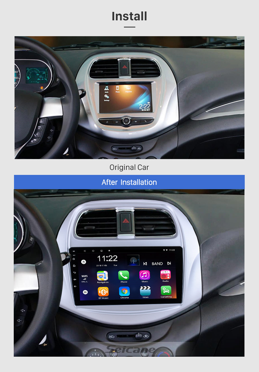 Seicane 2018 Chevy Chevrolet SPARK Android 10.0 HD Pantalla táctil 9 pulgadas Buetooth GPS Navi Unidad principal radio automática con AUX WIFI Control del volante Soporte de CPU Cámara de visión trasera DVR OBD