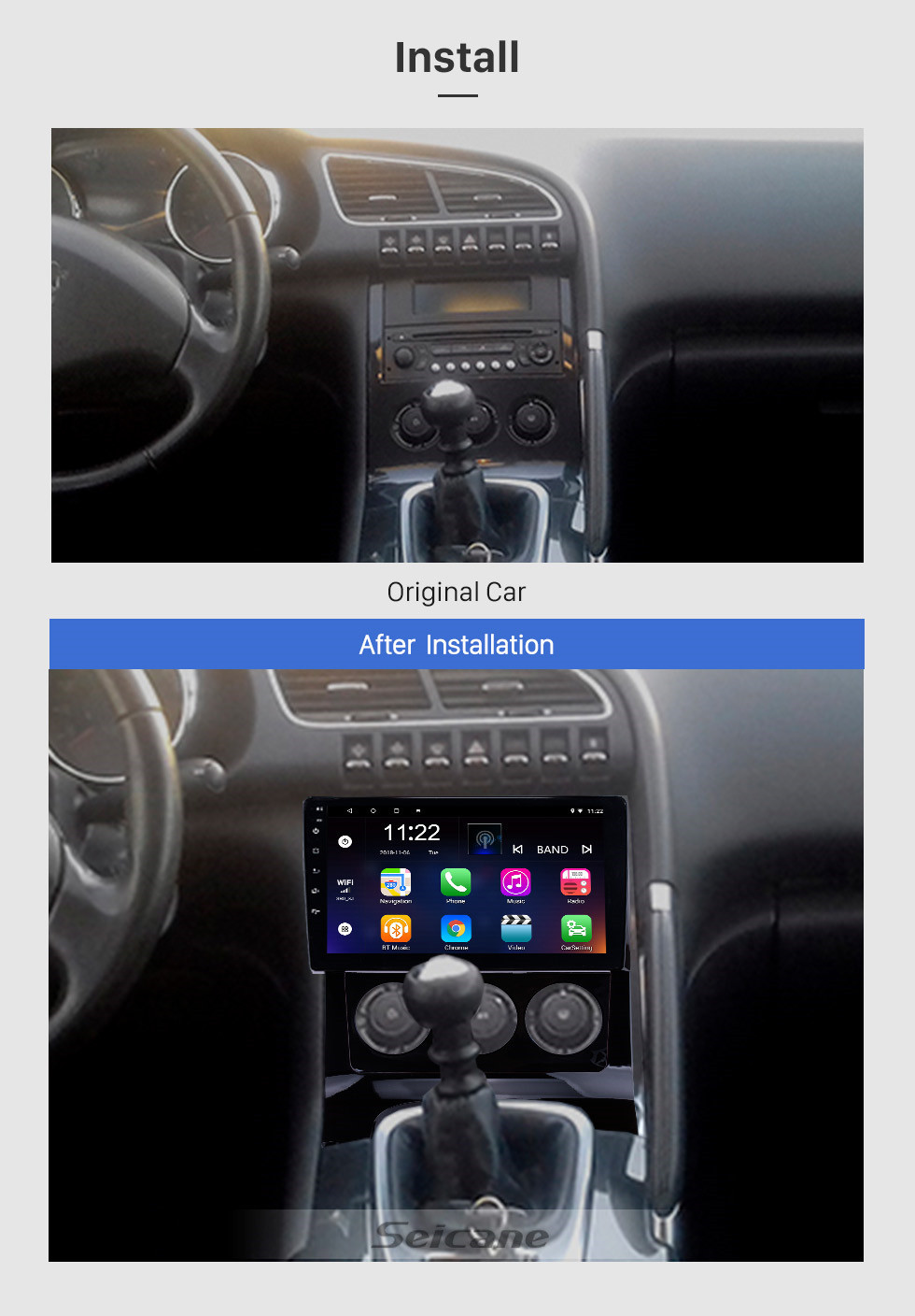 Seicane Autoradio tout-en-un Android 10.0 HD à écran tactile 9 pouces pour 2009-2012 Peugeot 3008 avec musique Bluetooth Système de navigation GPS USB Wifi Prise en charge des commandes au volant DVR Caméra de recul OBD2
