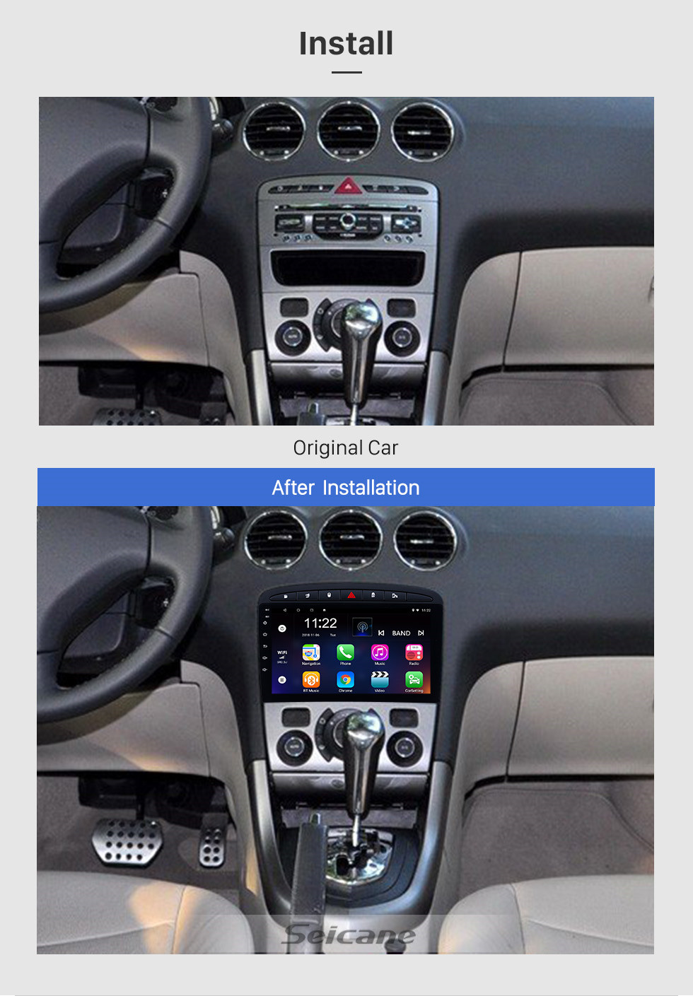 Seicane Aftermarket 9 pouces Android 10.0 autoradio pour 2010-2016 PEUGEOT 408 avec GPS Navigation Bluetooth Autoradio Autoradio Écran Tactile Miroir Lien OBD2 WiFi Vidéo USB SD