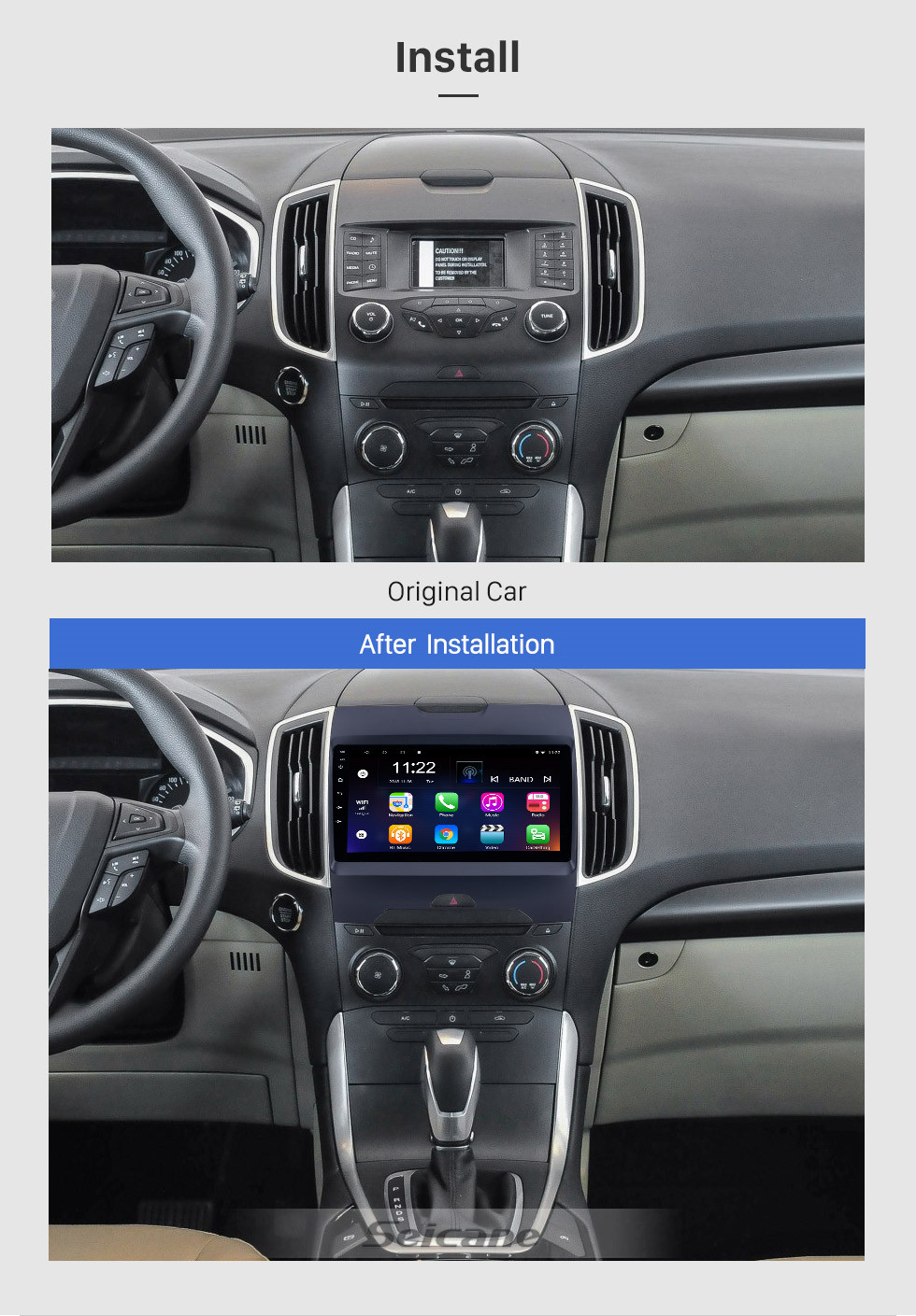 Seicane 9 pulgadas Android 13.0 2013 2014 2015 2016 2017 Ford Edge Radio Sistema de navegación GPS con pantalla táctil HD Soporte Bluetooth WIFI Cámara de respaldo TPMS Control del volante Enlace espejo OBD2 DVR