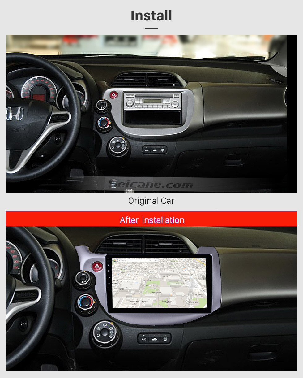 Seicane 2007 2008 2009-2013 Honda Fit Conductor izquierdo 10.1 pulgadas Android 10.0 HD 1024 * 600 Pantalla táctil Sistema de navegación GPS con Bluetooth WIFI Enlace espejo Control del volante