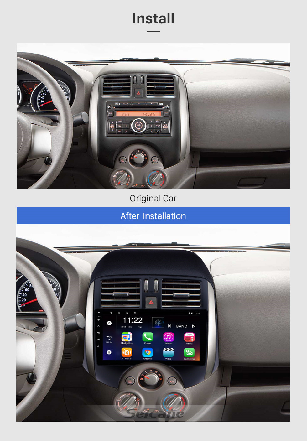 Seicane OEM 9 pouces 2011 2012 2013 Nissan ancien système de navigation GPS ensoleillé Android 10.0 Radio multimédia avec écran tactile HD Bluetooth WIFI support de la musique Module 3G TPMS caméra de recul
